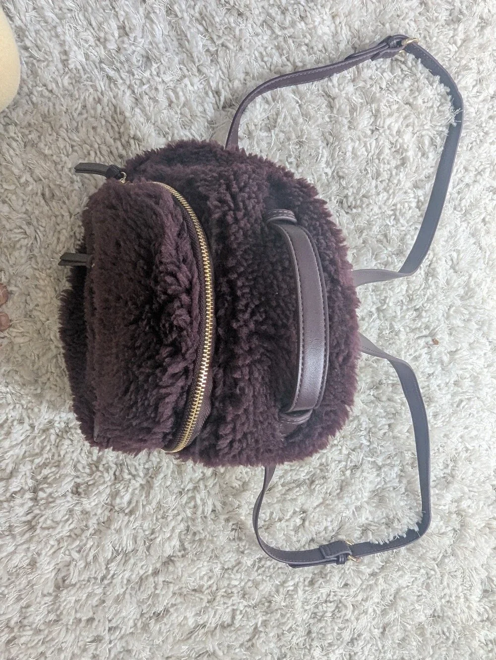 Express Plush Faux-Shearling Backpack in Dark Plum